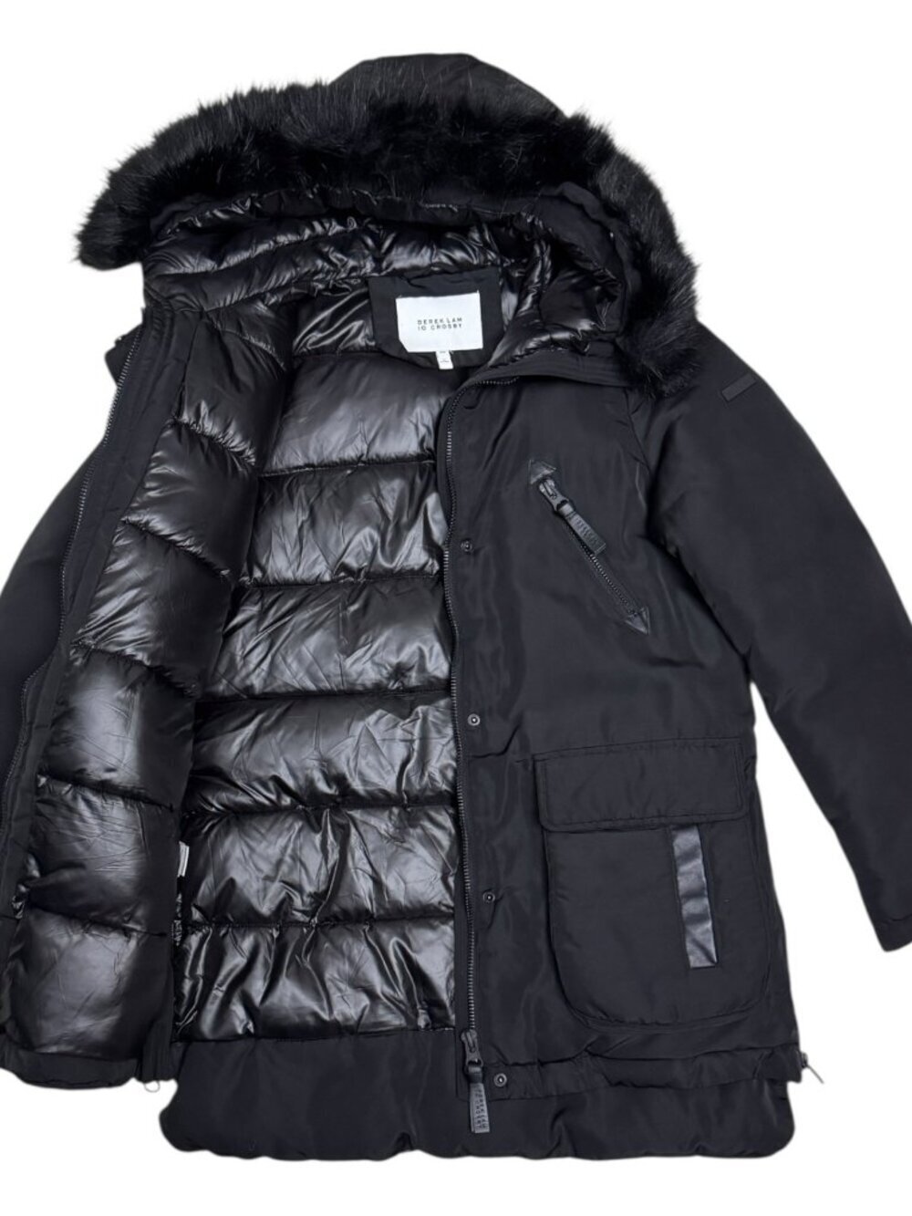 DEREK LAM 10 CROSBY Faux Fur Luxury Designer Winter Puffer Parka Coat Womens M